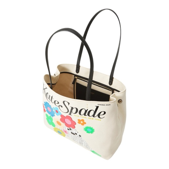 Kate Spade New York Fresh Picks Printed Medium Tote Bag Canvas Floral Logo - Picture 13 of 16